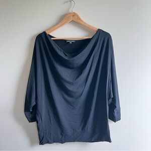 Eileen Fisher Womens Black Stretch Draped Neck Dolman Sleeve Top Sz M